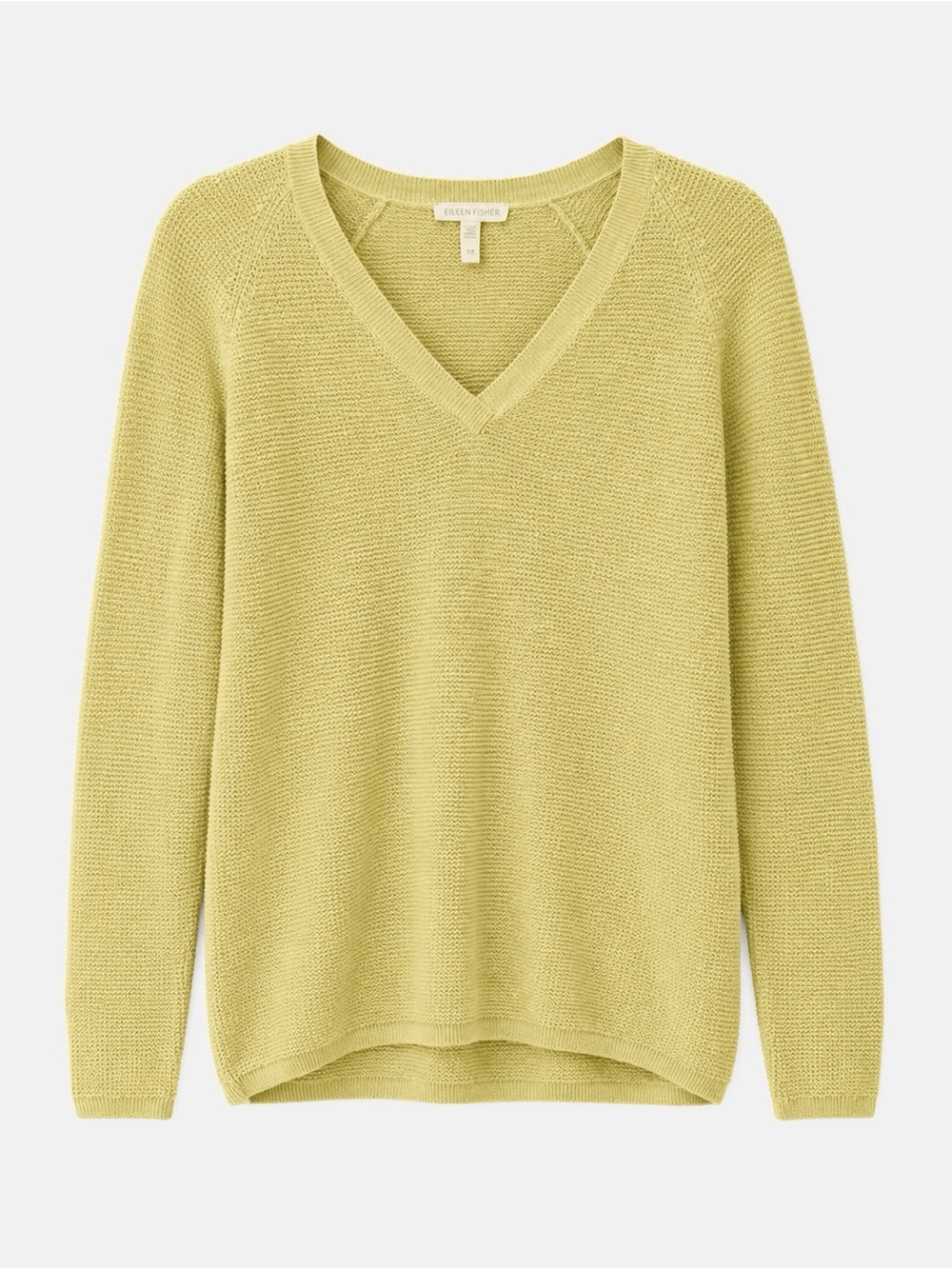 Eileen Fisher Organic Yellow Linen & Cotton V-Neck Knit Sweater | Women’s S/P